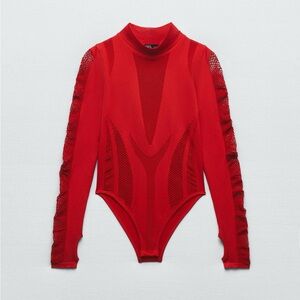Zara Red Mesh Body Suit XS-S